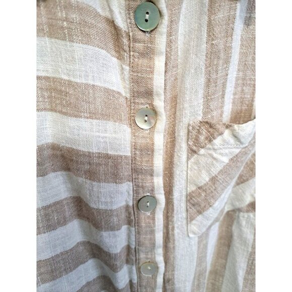 Soft Surroundings Women's M Camina Tunic Long Sleeve Beige Striped Linen Blend - Picture 7 of 11